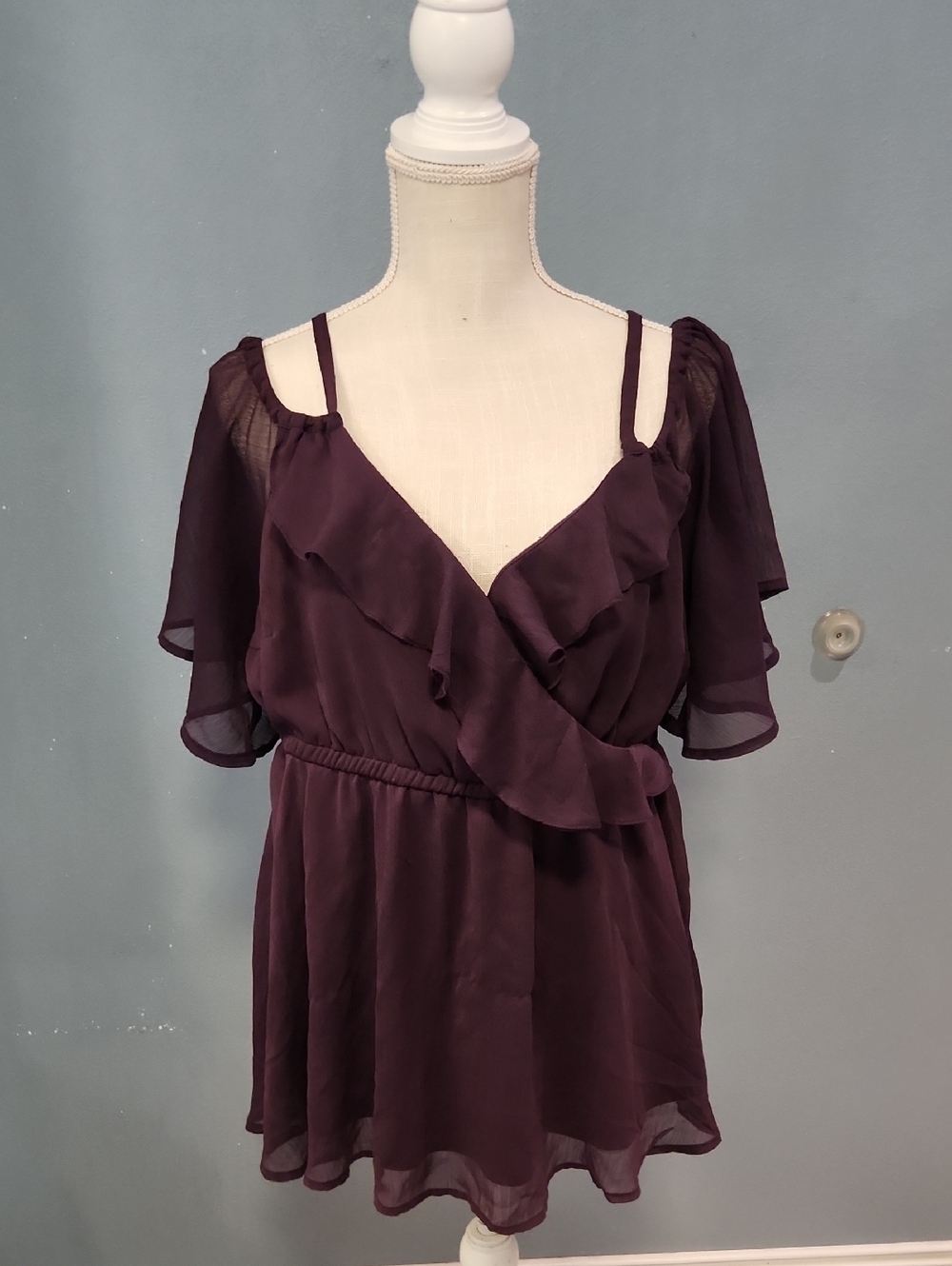Torrid Sheer Ruffled OffTheShoulders FauxWrap Blouse Feminine Whimsigoth Preppy